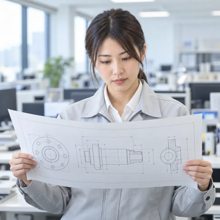 図面を確認する女性設計者