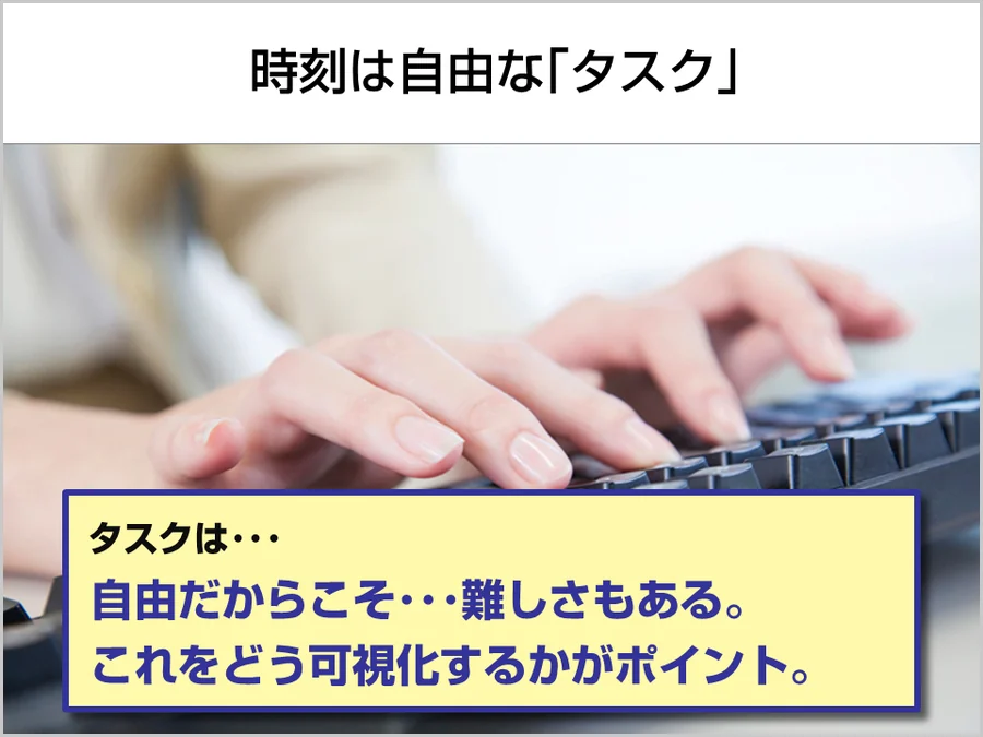 時刻は自由な「タスク」 - 自由だからこそ難しさもあり、どう可視化するかがポイント